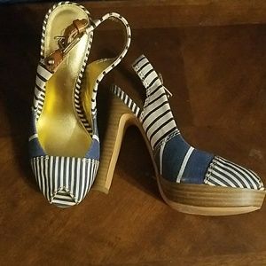 COACH platform slingback peep toe heels